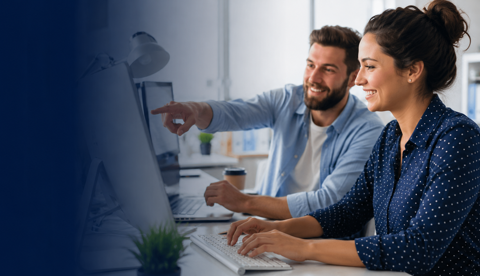 A business team reviewing a trademark application together