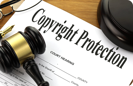 Copyright protection document with a gavel